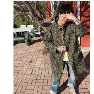 Red Sky Green Leopard Denim Jacket